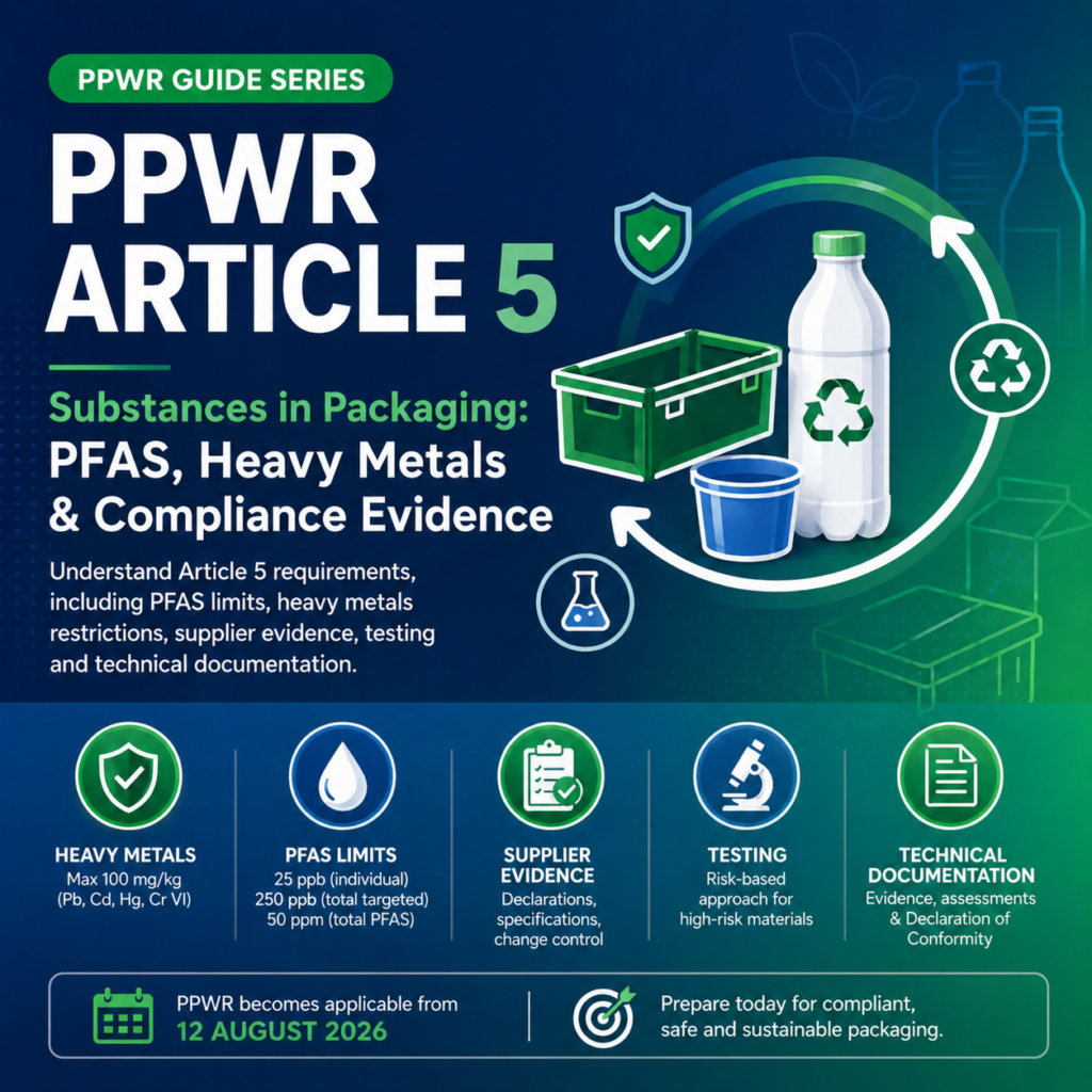 PPWR Article 5 substances in packaging PFAS heavy metals and compliance evidence